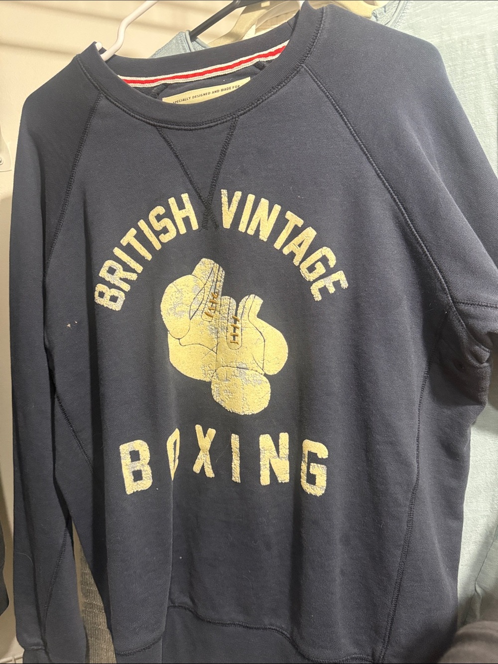 Navy Crewneck Sweatshirt with Yellow Boxing Graphic